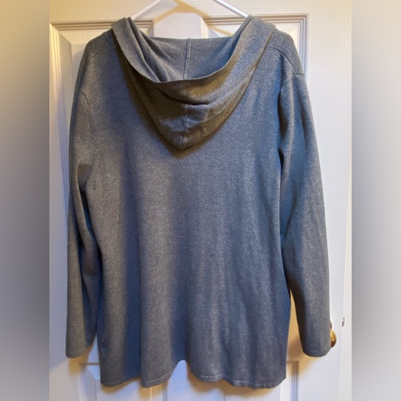 Women’s 1X Gray Hooded Open Front Cardigan Sweater with Pockets - Picture 2 of 5